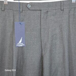 Nautica Wool Cashmere Blend Dress Pants Charcoal Gray 40W x 30L Flat Front